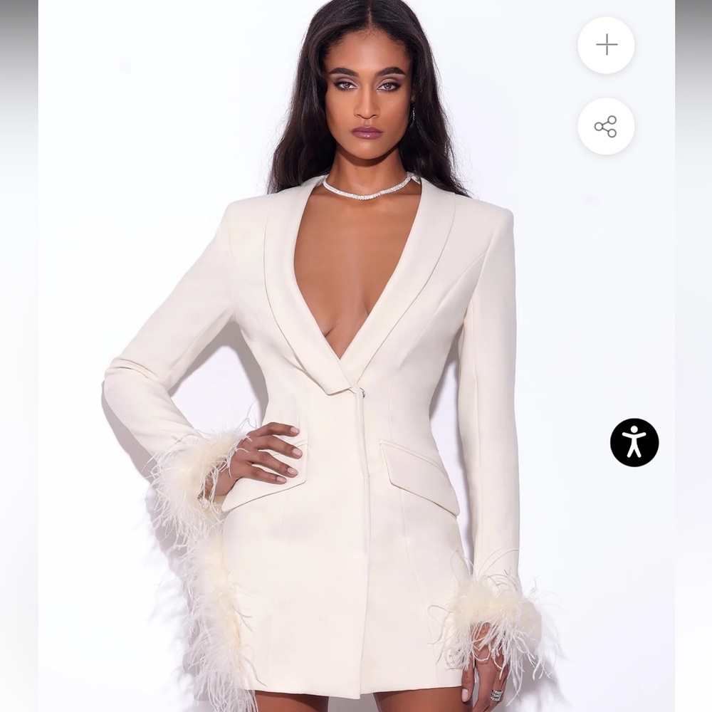 Miss Circle Madeline Pearl White Feather Trim Blazer Dress